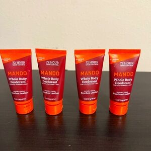 MANDO Deodorant Men Bourbon Leather 72HR Whole Body Travel Size Tubes Lot of 4